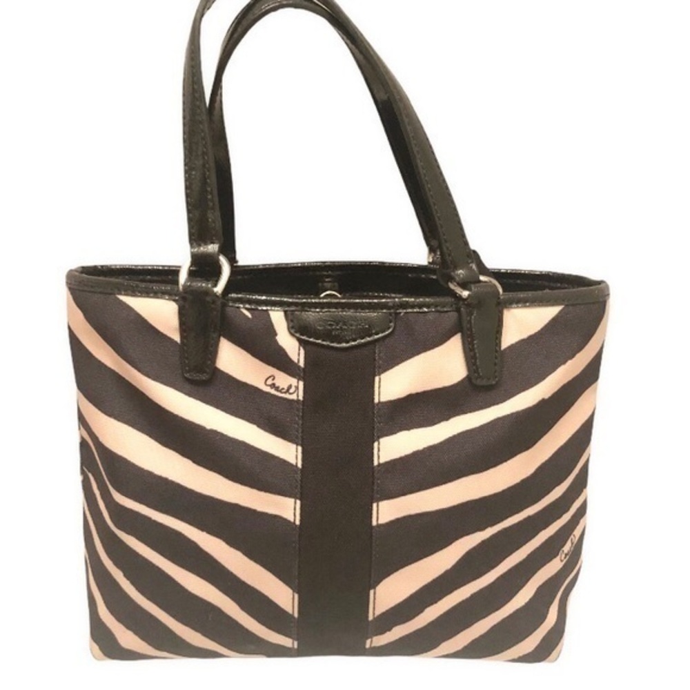 Coach zebra safari mini tote bag black cream